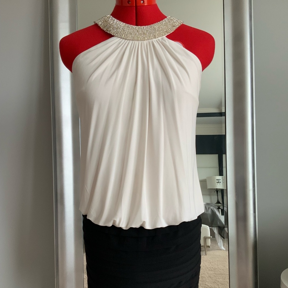 Caché rhinestone neck open shoulder dress
